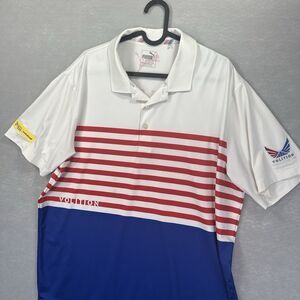 Puma Volition Men’s America Large Polo Dual Sleeve Patches American Flag Stripes
